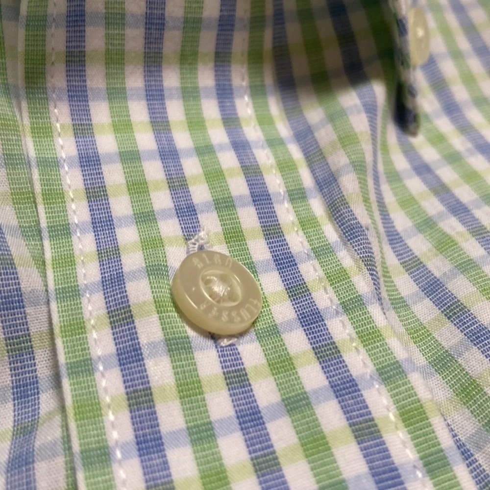 Men’s Alan Flusser small plaid green and blue button down, Size XL, Lightweight - Picture 9 of 17